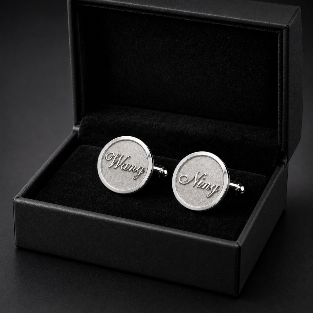 Custom corporate cufflinks presented in a black gift box