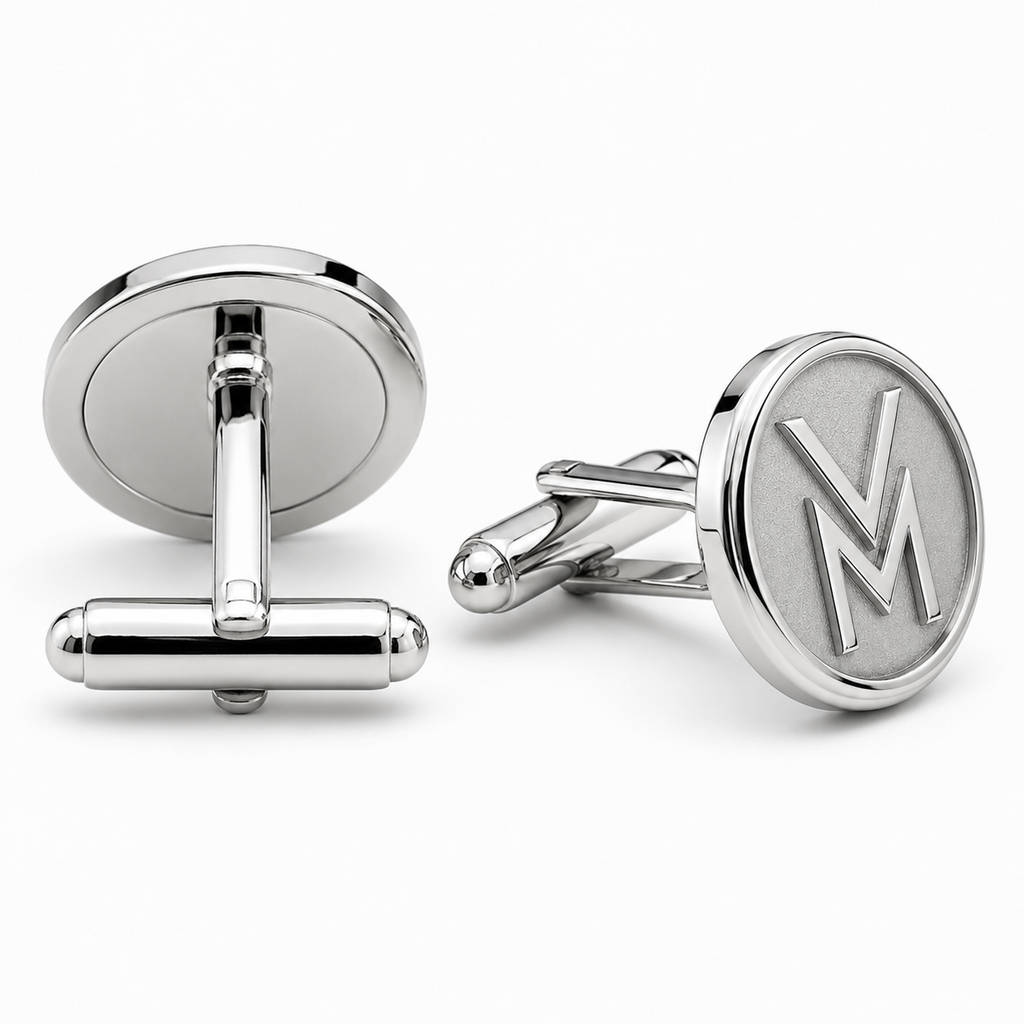 Custom round logo cufflinks with polished white plating