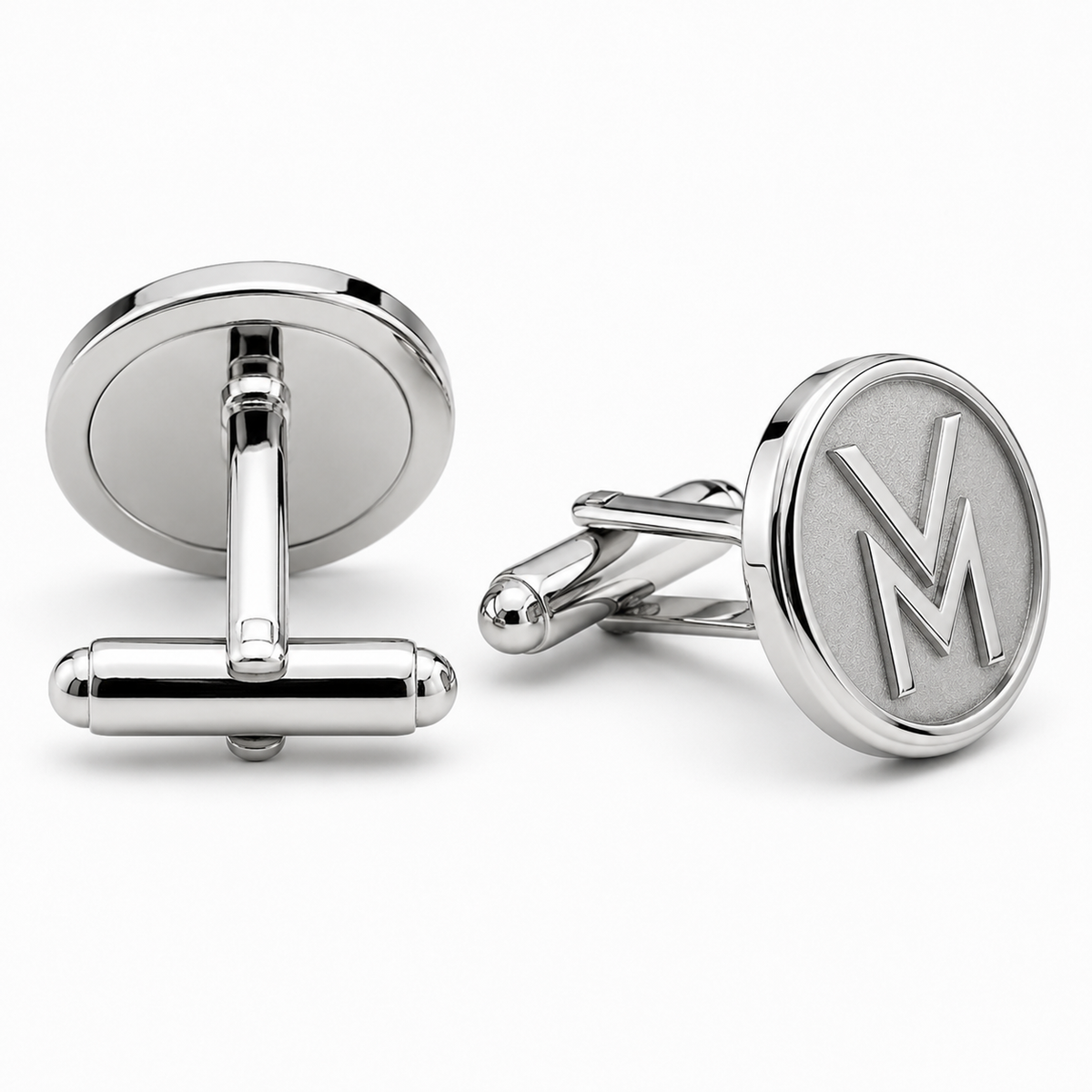Custom round logo cufflinks with polished white plating