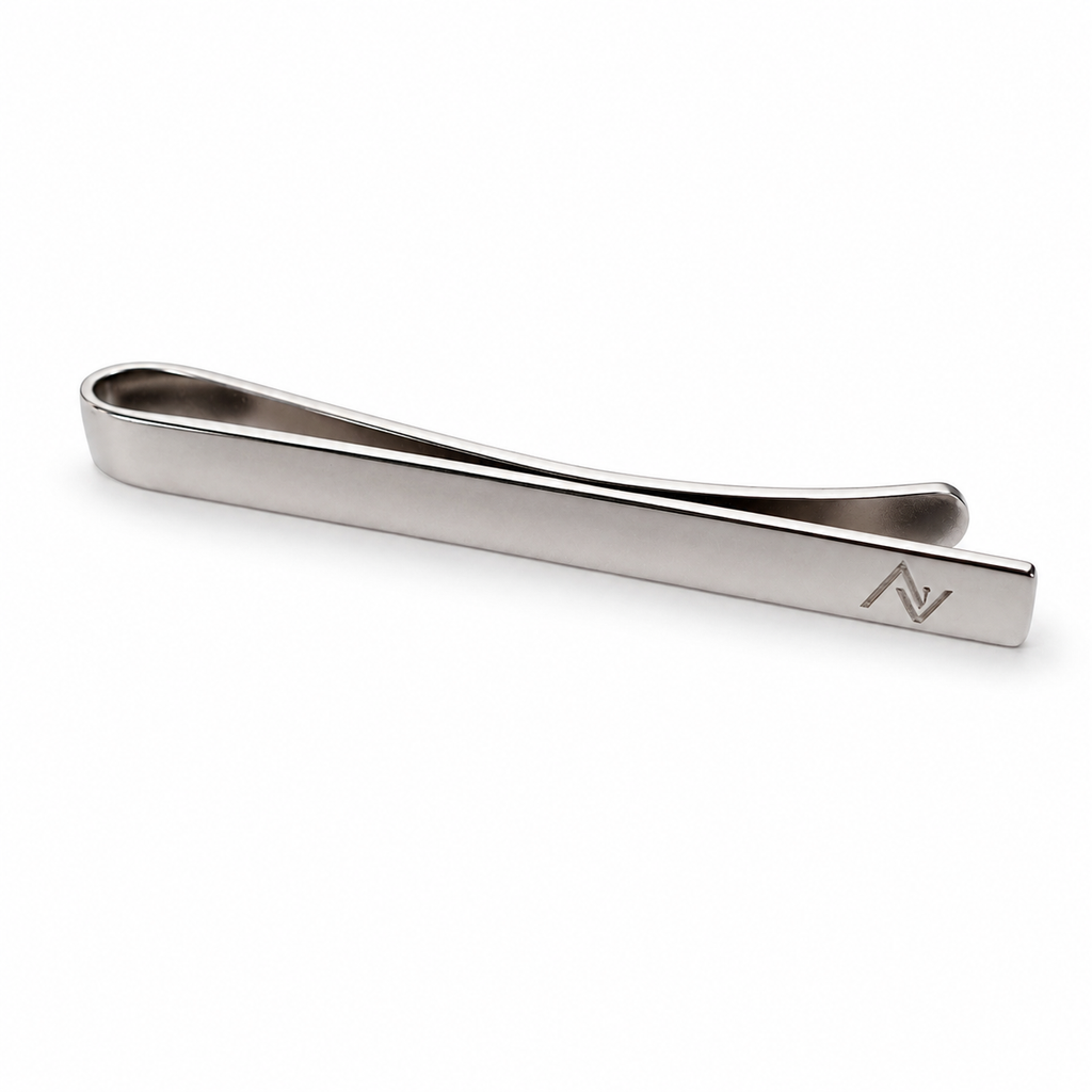 Close-up of mirror polished custom logo tie clip