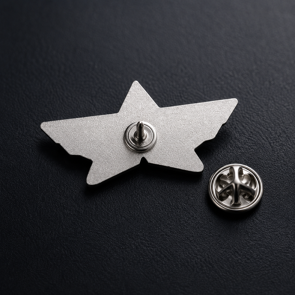 Back view of custom lapel pin with butterfly clutch