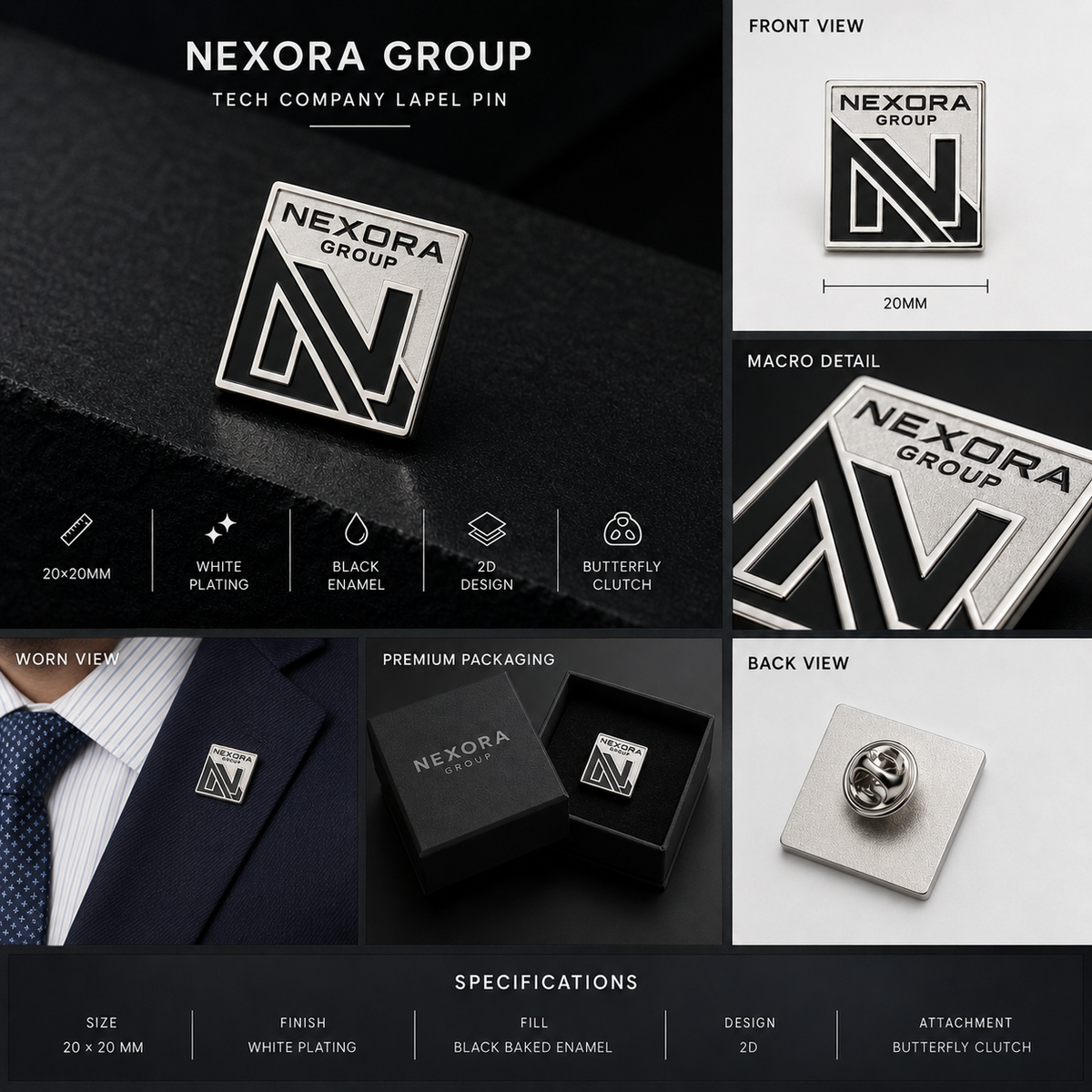 Custom corporate lapel pin and branded packaging set