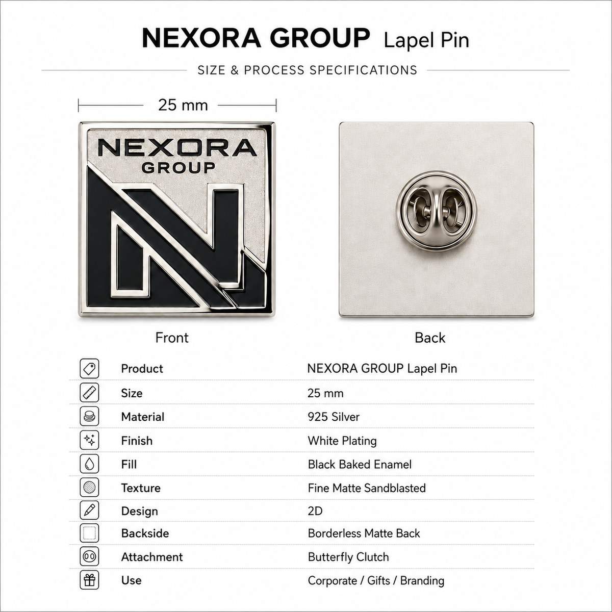 Specifications for custom square technology logo lapel pin