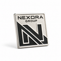 Custom square logo lapel pin with black baked enamel